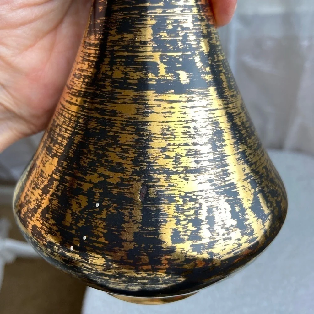 Vintage Stangl 22k Black Gold Vase/2 Candle Holders